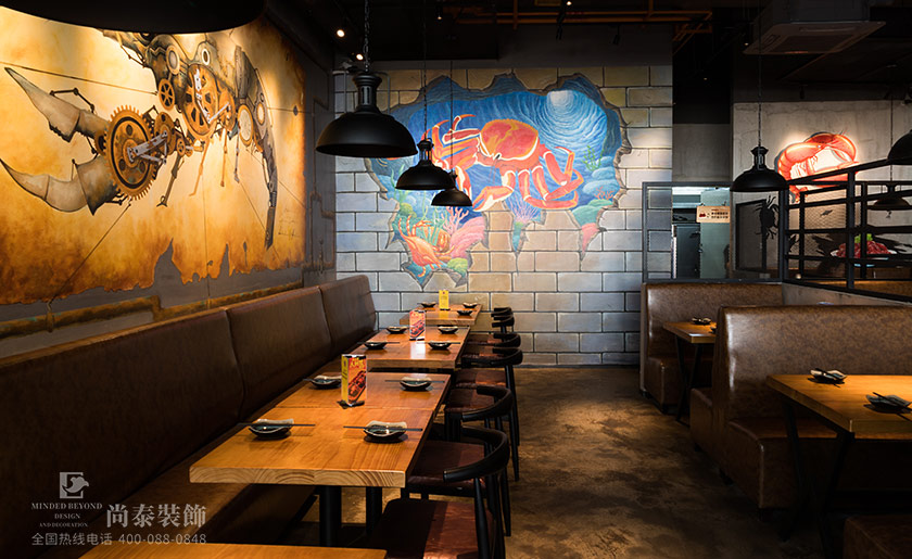 120平米網(wǎng)紅餐飲店裝修實(shí)景圖-與蝦邂逅