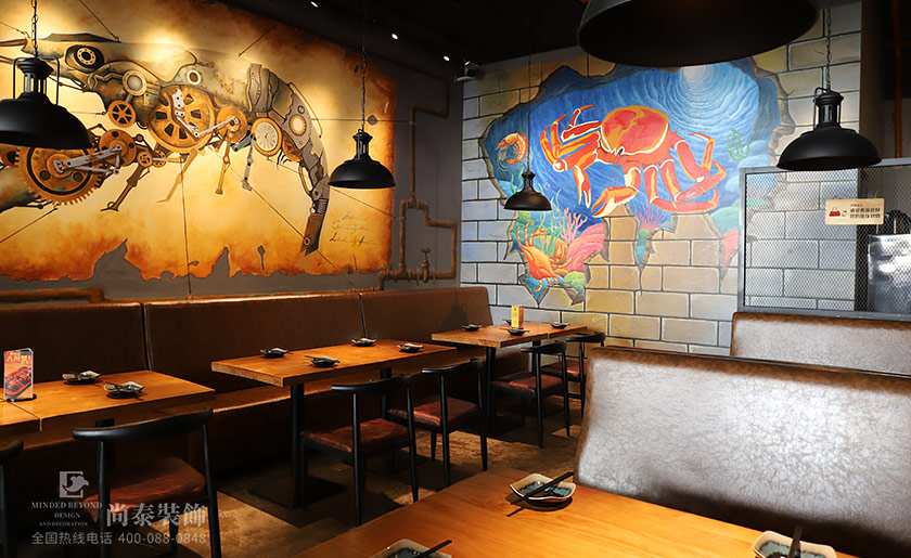 120平米網(wǎng)紅餐飲店裝修實(shí)景圖-與蝦邂逅